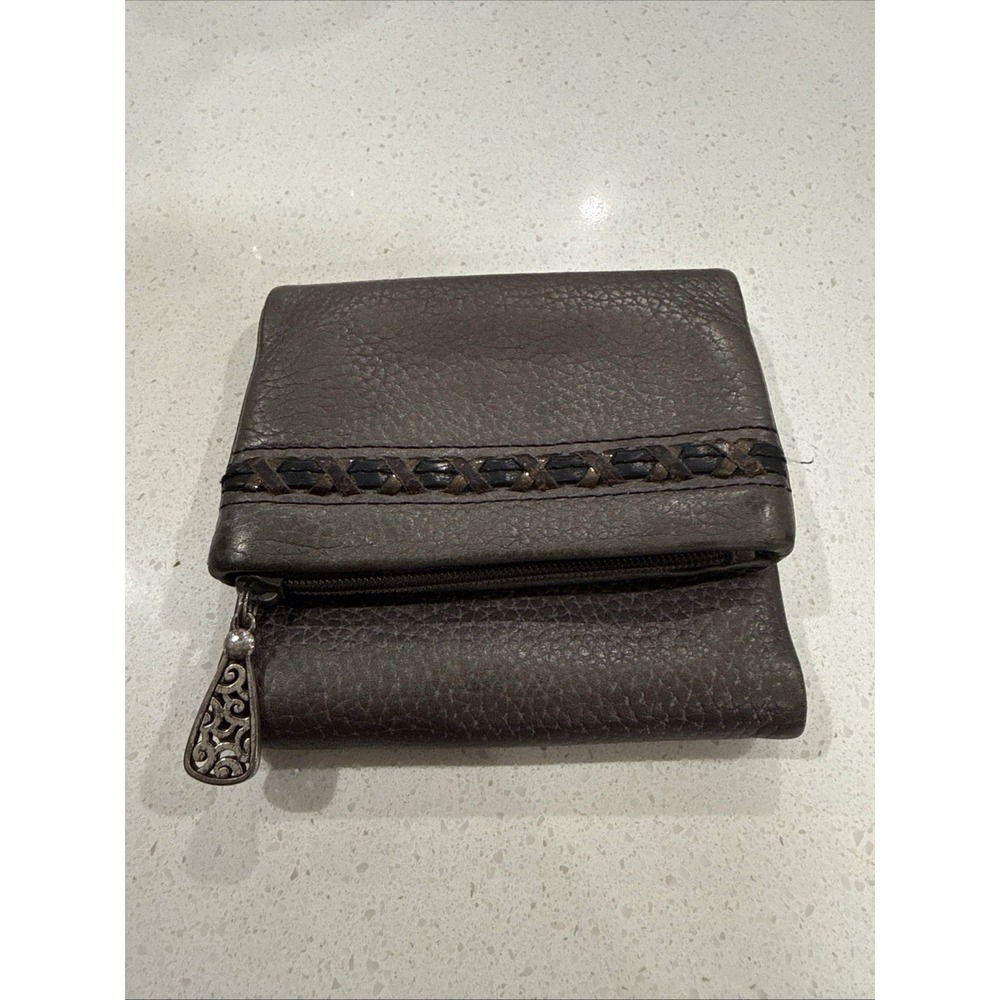 Brighton Taupe Metallic Trifold Wallet Pebbled Soft Leather Slip Complements Zip